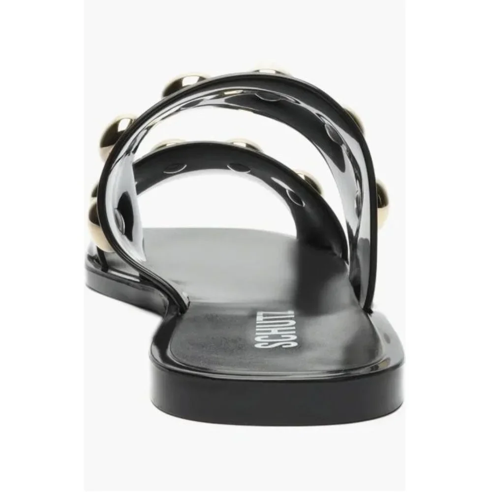 Schutz Lizzie Slide‎ Sandals Black Gold Studs Jelly Size 9 - Picture 6 of 9